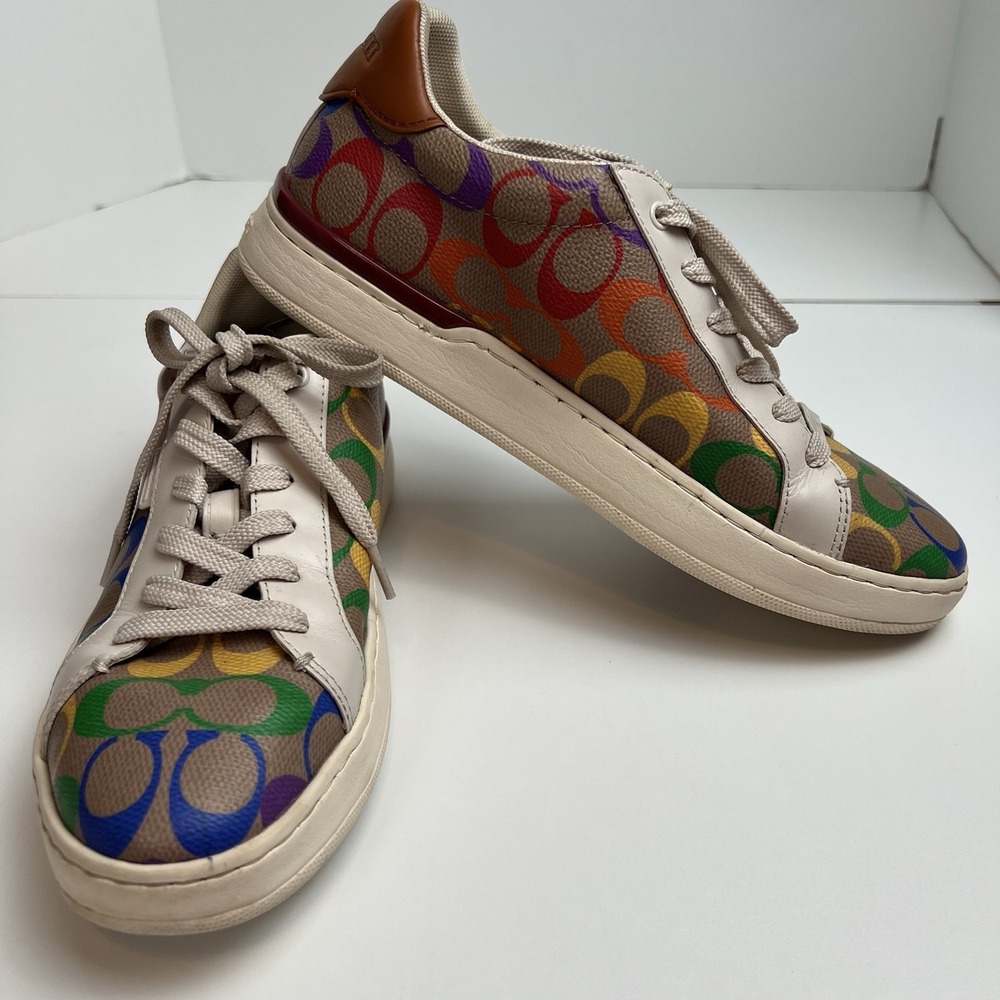 Coach Lowline  Sneaker‎ Woman Size 9B G5169 Tan Rainbow Signature Canvas - Picture 2 of 11
